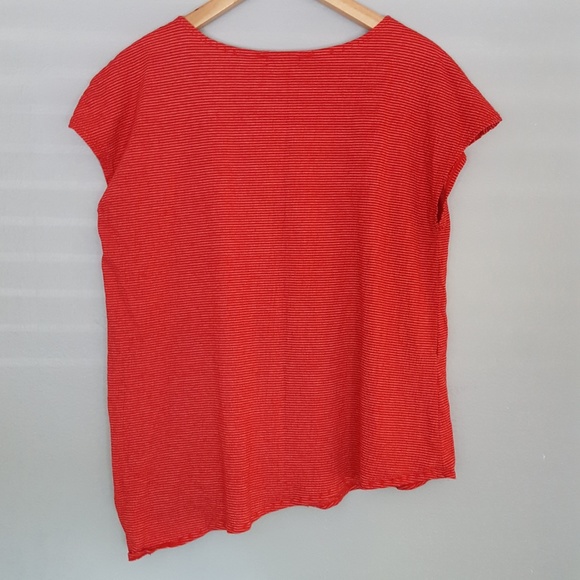 Max Studio Tie Front Asymmetrical Top Red Stripe - Picture 4 of 6